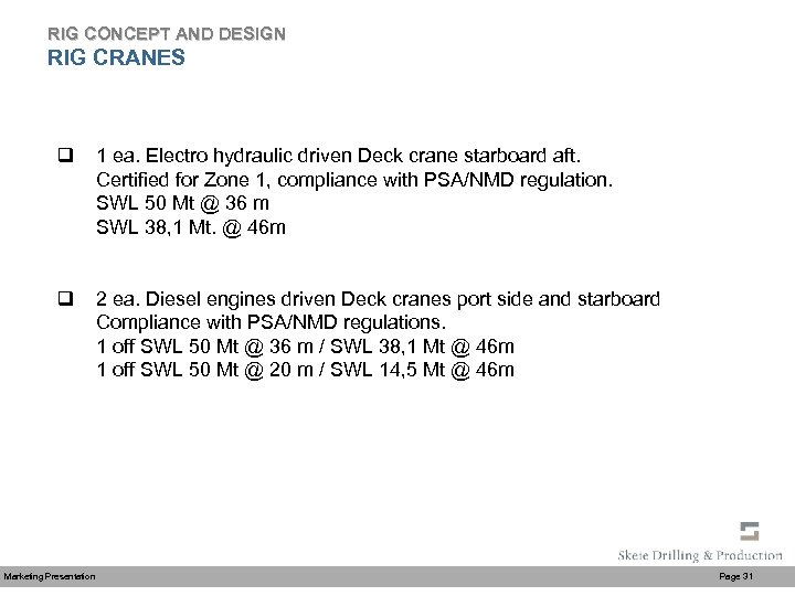 RIG CONCEPT AND DESIGN RIG CRANES q 1 ea. Electro hydraulic driven Deck crane