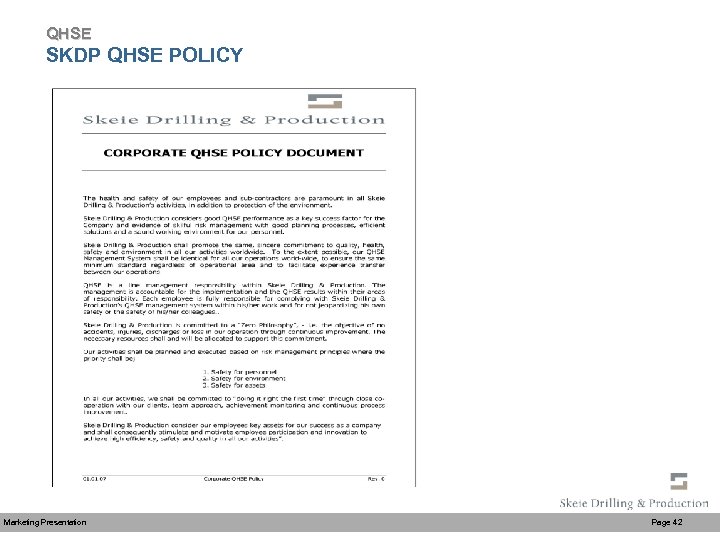 QHSE SKDP QHSE POLICY Marketing Presentation Page 42 