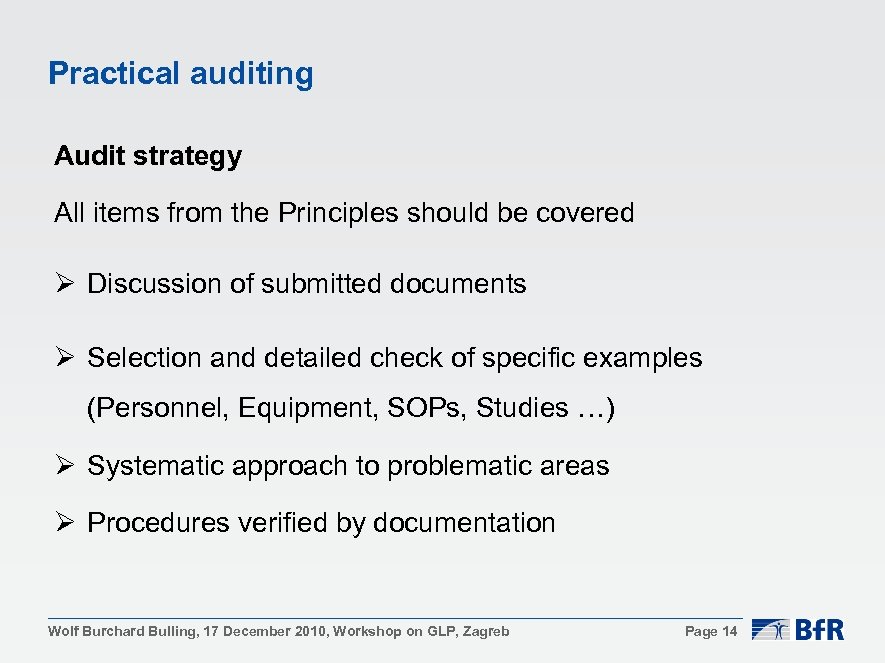 Practical auditing Audit strategy All items from the Principles should be covered Ø Discussion
