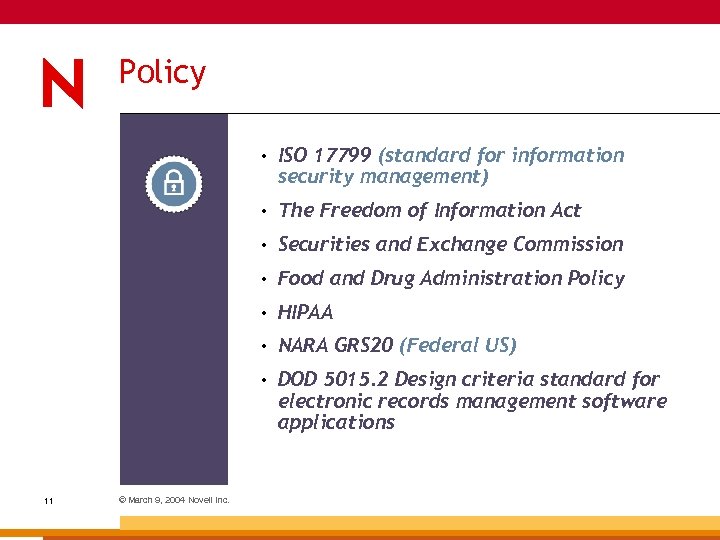 Policy • • Securities and Exchange Commission • Food and Drug Administration Policy •