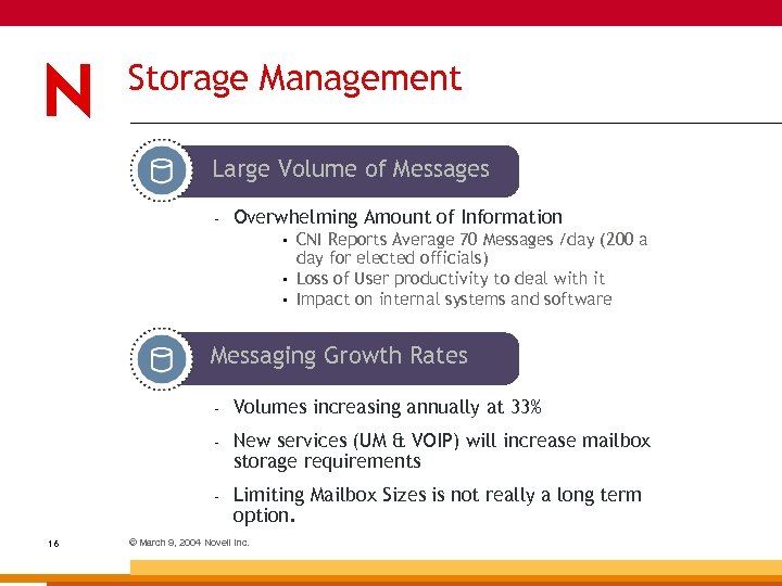 Storage Management Large Volume of Messages – Overwhelming Amount of Information • • •