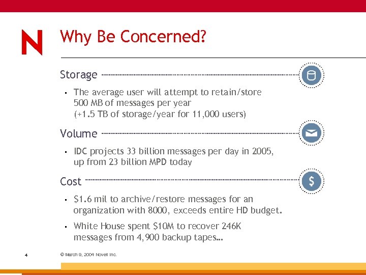 Why Be Concerned? Storage • The average user will attempt to retain/store 500 MB