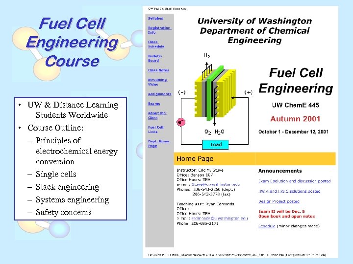 Fuel Cell Engineering Course • UW & Distance Learning Students Worldwide • Course Outline: