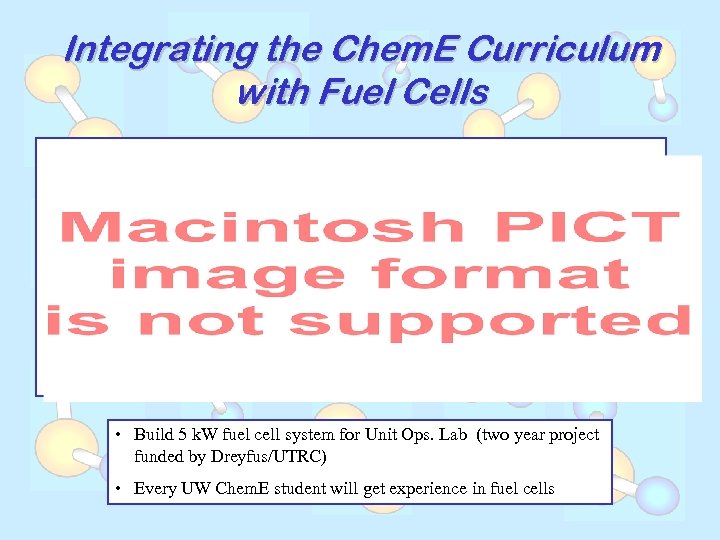 Integrating the Chem. E Curriculum with Fuel Cells • Build 5 k. W fuel