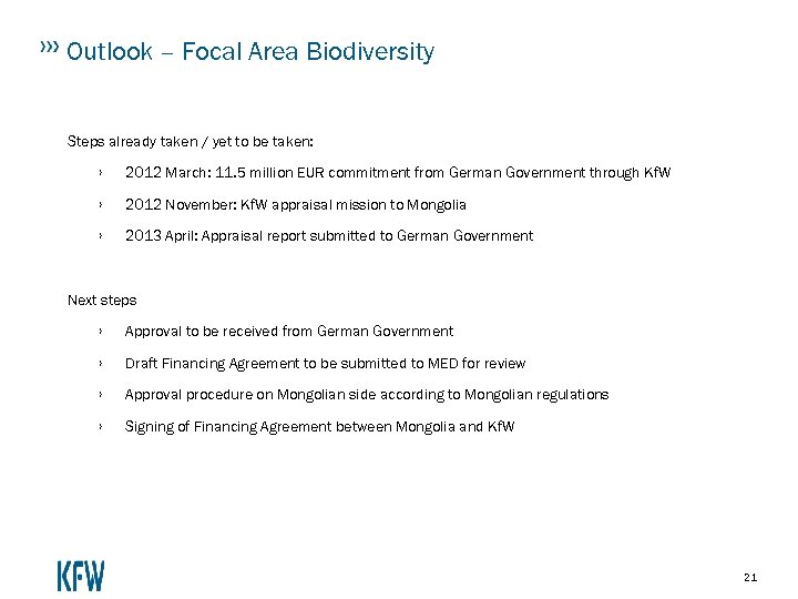 Outlook – Focal Area Biodiversity Steps already taken / yet to be taken: ›
