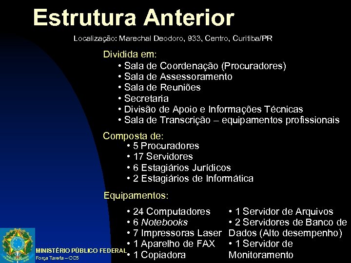 Estrutura Anterior Localização: Marechal Deodoro, 933, Centro, Curitiba/PR Dividida em: • Sala de Coordenação
