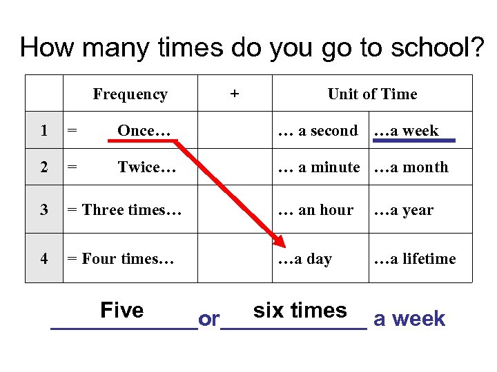 How many times do you go to school? Frequency + Unit of Time 1