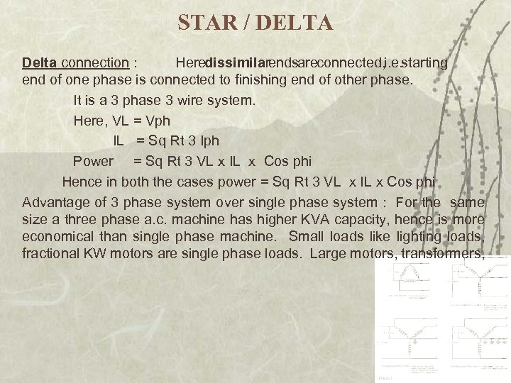 STAR / DELTA Delta connection : Here dissimilar ends connected, starting are i. e.