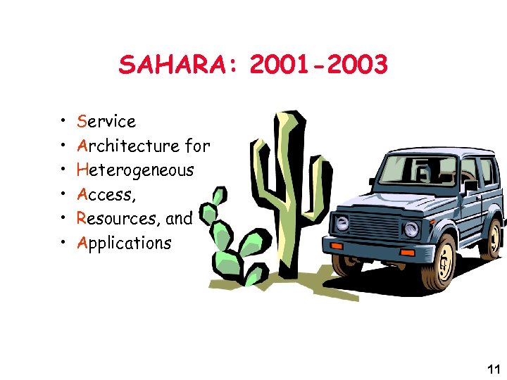 SAHARA: 2001 -2003 • • • Service Architecture for Heterogeneous Access, Resources, and Applications