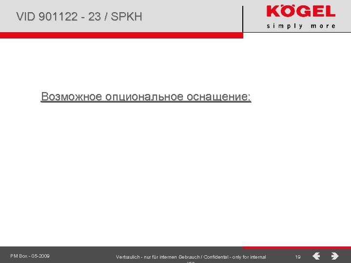 VID 901122 - 23 / SPKH Возможное опциональное оснащение: PM Box - 05 -2009