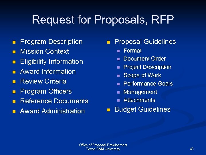 Request for Proposals, RFP n n n n Program Description Mission Context Eligibility Information