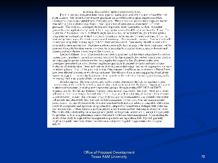 Office of Proposal Development Texas A&M University 70 