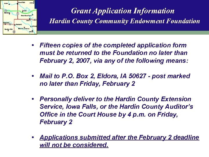 Grant Application Information Hardin County Community Endowment Foundation • Fifteen copies of the completed