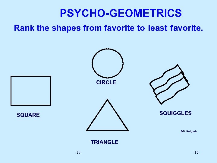 PSYCHO-GEOMETRICS Rank the shapes from favorite to least favorite. CIRCLE SQUIGGLES SQUARE © D.