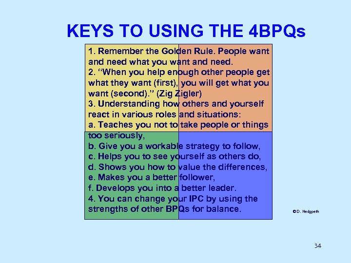 KEYS TO USING THE 4 BPQs 1. Remember the Golden Rule. People want and