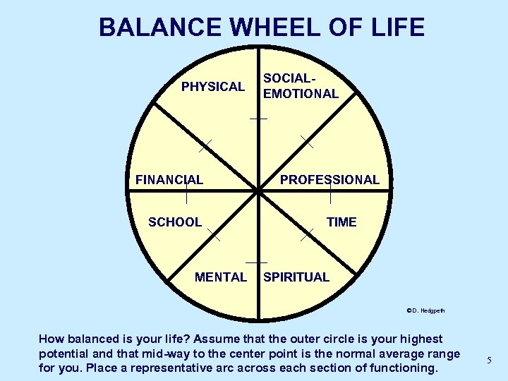BALANCE WHEEL OF LIFE PHYSICAL FINANCIAL SCHOOL MENTAL SOCIALEMOTIONAL PROFESSIONAL TIME SPIRITUAL © D.