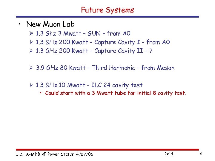 Future Systems • New Muon Lab Ø 1. 3 Ghz 3 Mwatt – GUN