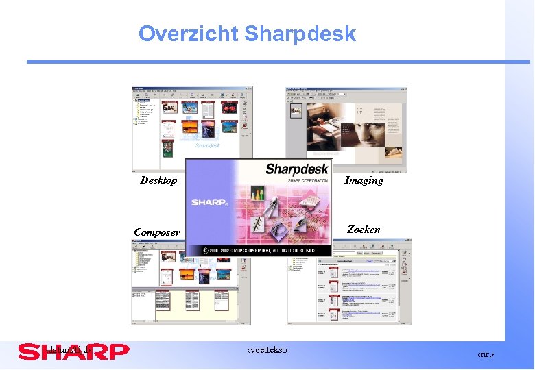 Overzicht Sharpdesk Desktop Composer ‹datum/tijd› Imaging Zoeken ‹voettekst› ‹nr. › 