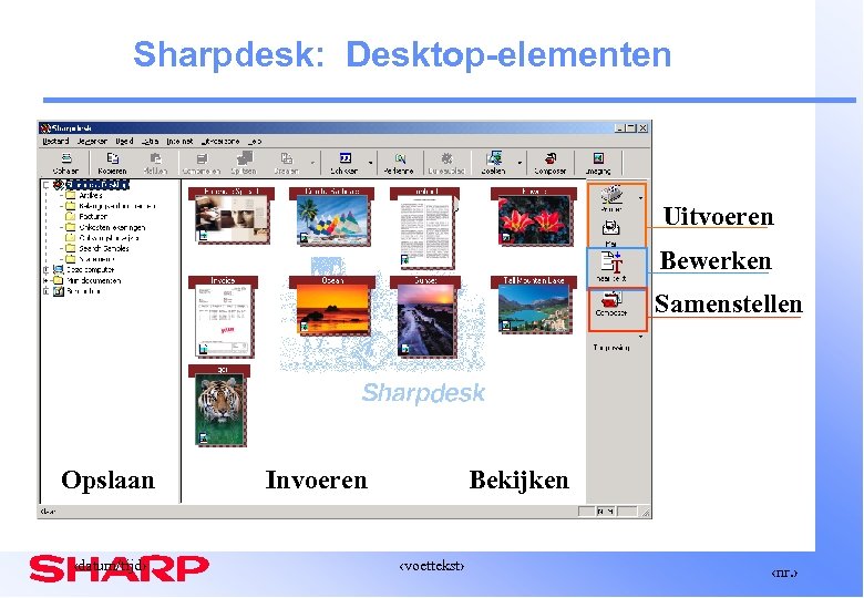 Sharpdesk: Desktop-elementen Uitvoeren Bewerken Samenstellen Opslaan ‹datum/tijd› Invoeren Bekijken ‹voettekst› ‹nr. › 