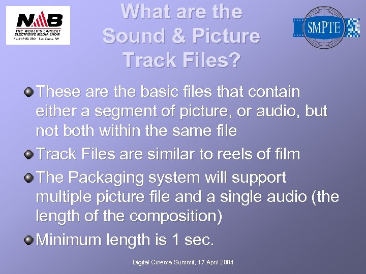 What are the Sound & Picture Track Files? These are the basic files that