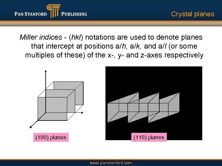 Crystal planes Miller indices - (hkl) notations are used to denote planes that intercept