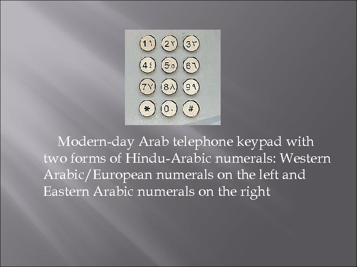  Modern-day Arab telephone keypad with two forms of Hindu-Arabic numerals: Western Arabic/European numerals