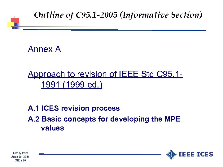 Outline of C 95. 1 -2005 (Informative Section) Annex A Approach to revision of