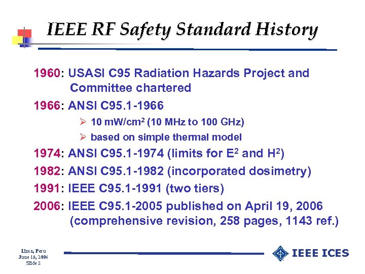 IEEE RF Safety Standard History 1960: USASI C 95 Radiation Hazards Project and Committee