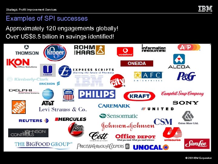 Strategic Profit Improvement Services Examples of SPI successes Approximately 120 engagements globally! Over US$8.