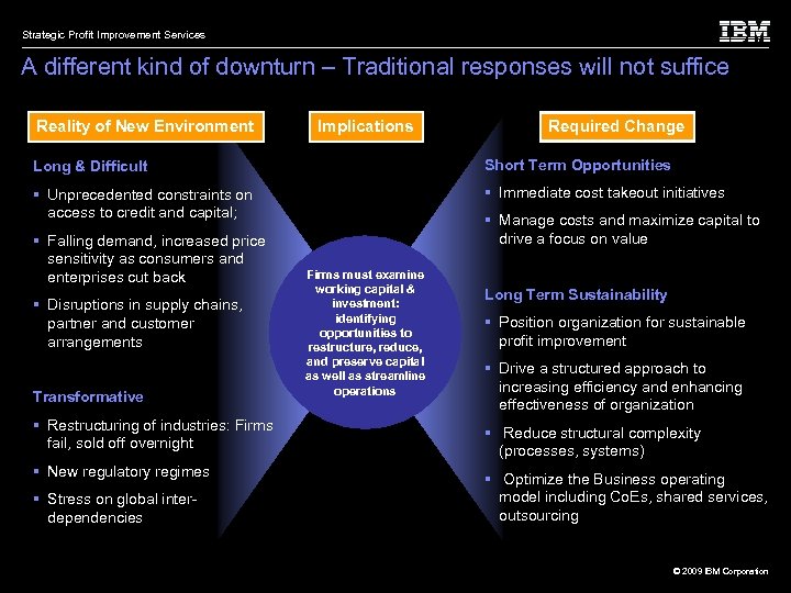 Strategic Profit Improvement Services A different kind of downturn – Traditional responses will not