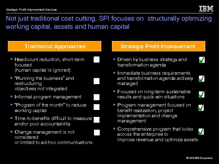 Strategic Profit Improvement Services Not just traditional cost cutting, SPI focuses on structurally optimizing