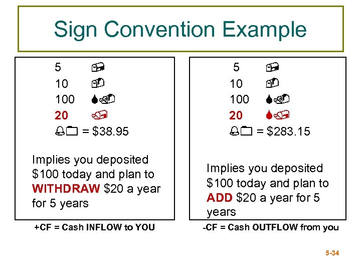 Sign Convention Example 5 , 10 100 S. 20 / %0 = $38. 95