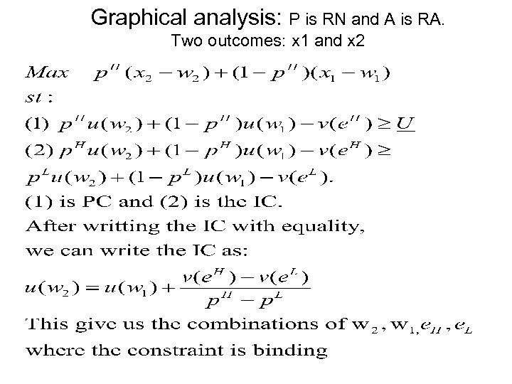 Graphical analysis: P is RN and A is RA. Two outcomes: x 1 and