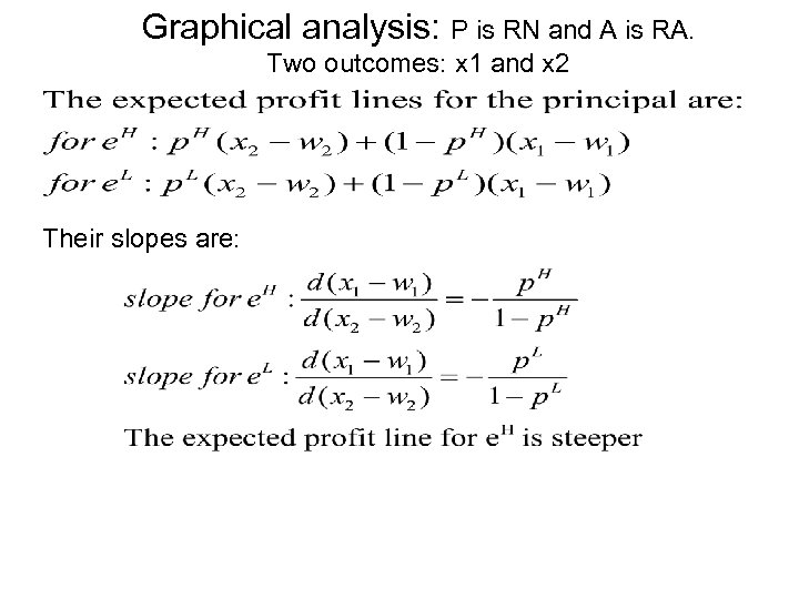 Graphical analysis: P is RN and A is RA. Two outcomes: x 1 and