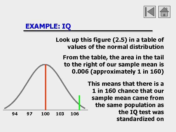 EXAMPLE: IQ Look up this figure (2. 5) in a table of values of