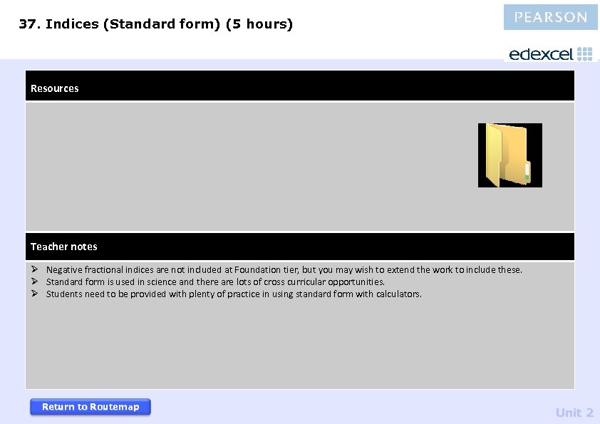 37. Indices (Standard form) (5 hours) Resources Teacher notes Ø Negative fractional indices are