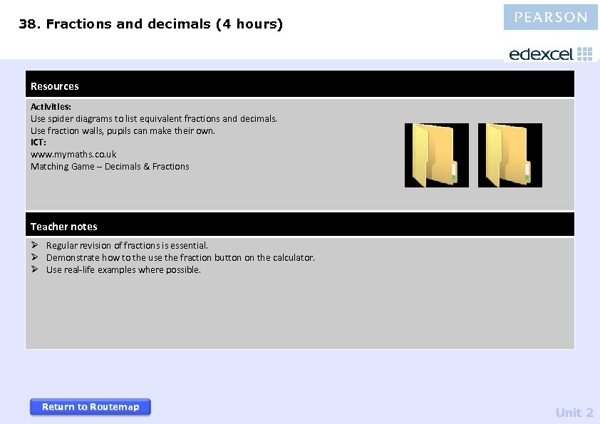 38. Fractions and decimals (4 hours) Resources Activities: Use spider diagrams to list equivalent