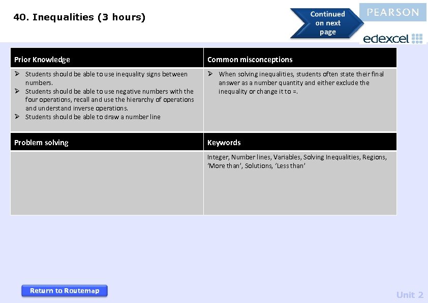 40. Inequalities (3 hours) Prior Knowledge Common misconceptions Ø Students should be able to