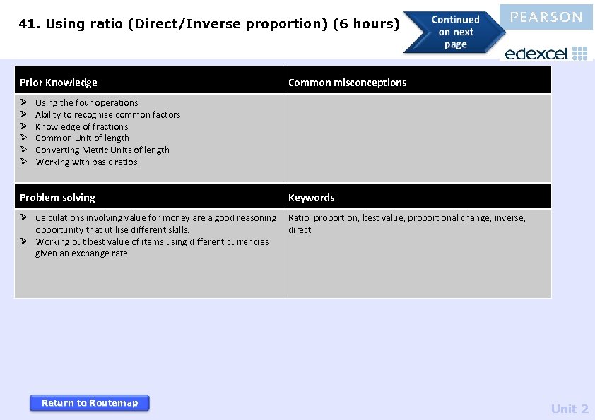 41. Using ratio (Direct/Inverse proportion) (6 hours) Prior Knowledge Ø Ø Ø Common misconceptions