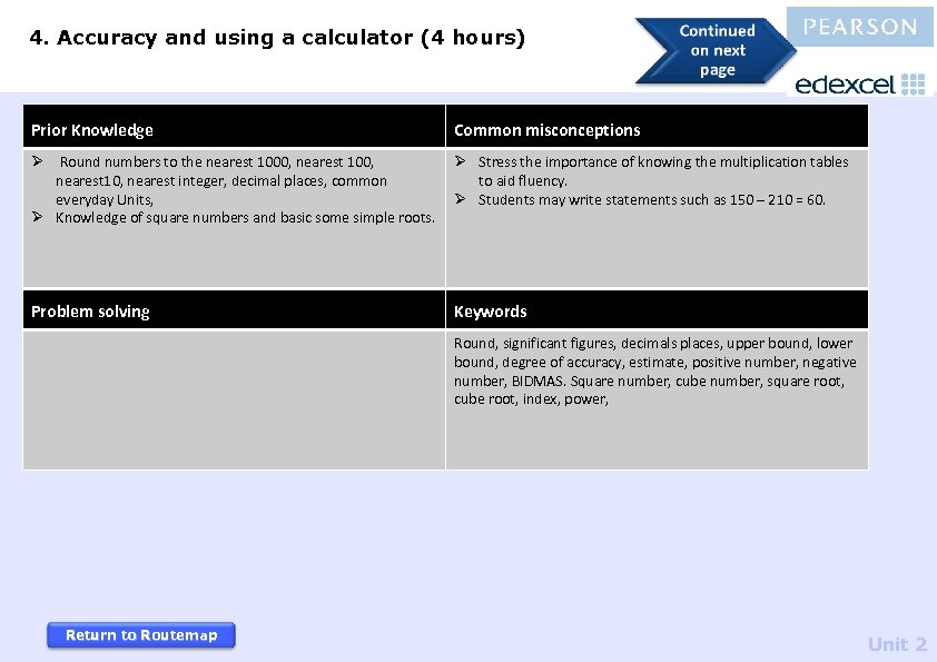 4. Accuracy and using a calculator (4 hours) Prior Knowledge Common misconceptions Ø Round