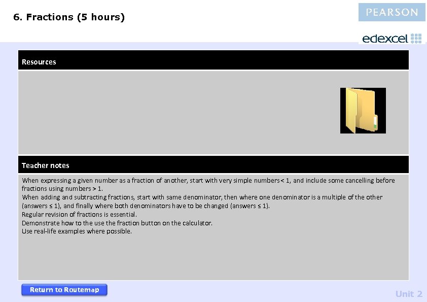 6. Fractions (5 hours) Resources Teacher notes When expressing a given number as a
