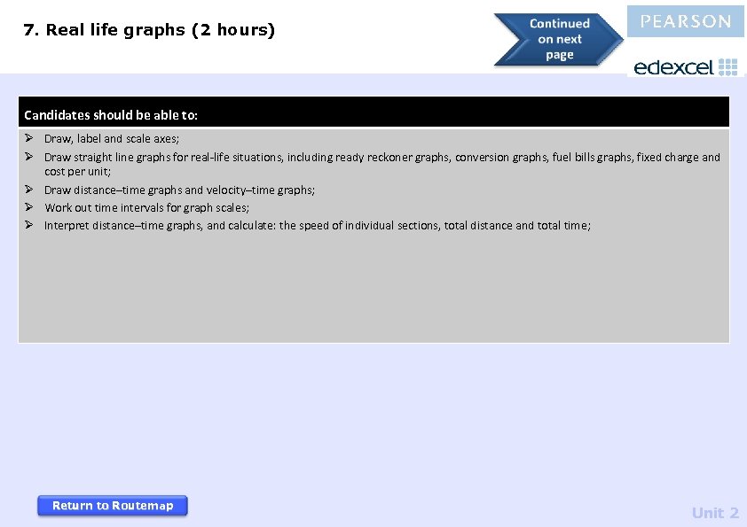7. Real life graphs (2 hours) Candidates should be able to: Ø Draw, label