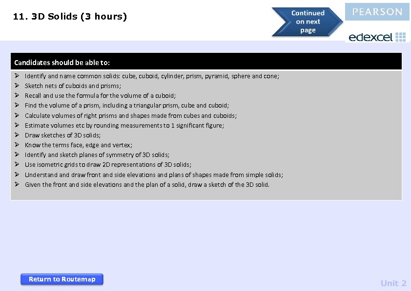 11. 3 D Solids (3 hours) Candidates should be able to: Ø Ø Ø