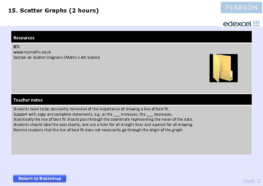 15. Scatter Graphs (2 hours) Resources ICT: www. mymaths. co. uk Section on Scatter