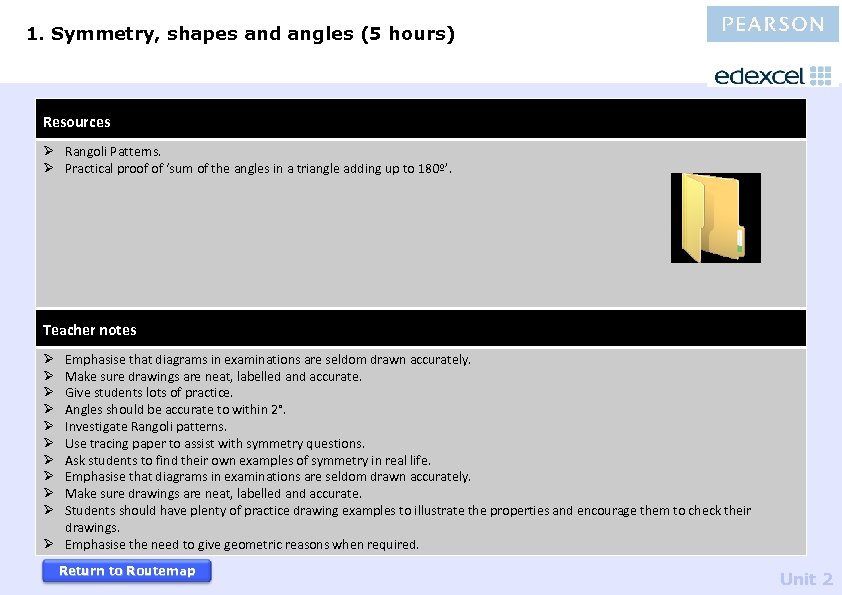 1. Symmetry, shapes and angles (5 hours) Resources Ø Rangoli Patterns. Ø Practical proof