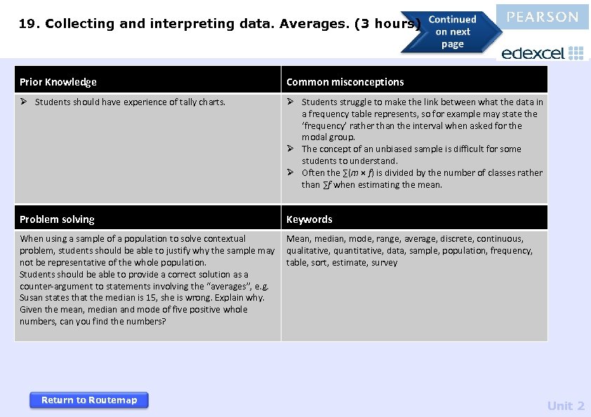 19. Collecting and interpreting data. Averages. (3 hours) Prior Knowledge Common misconceptions Ø Students