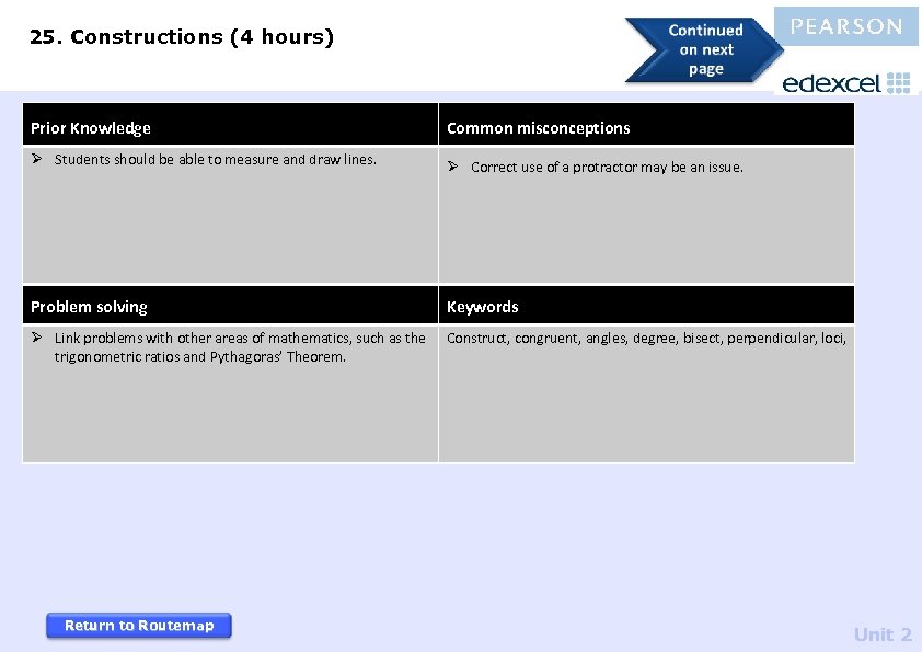25. Constructions (4 hours) Prior Knowledge Common misconceptions Ø Students should be able to