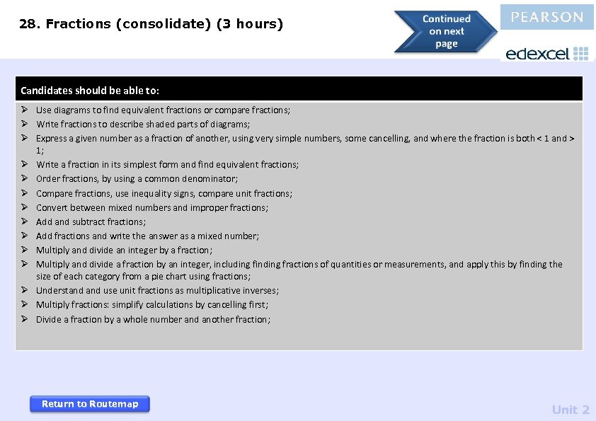 28. Fractions (consolidate) (3 hours) Candidates should be able to: Ø Use diagrams to