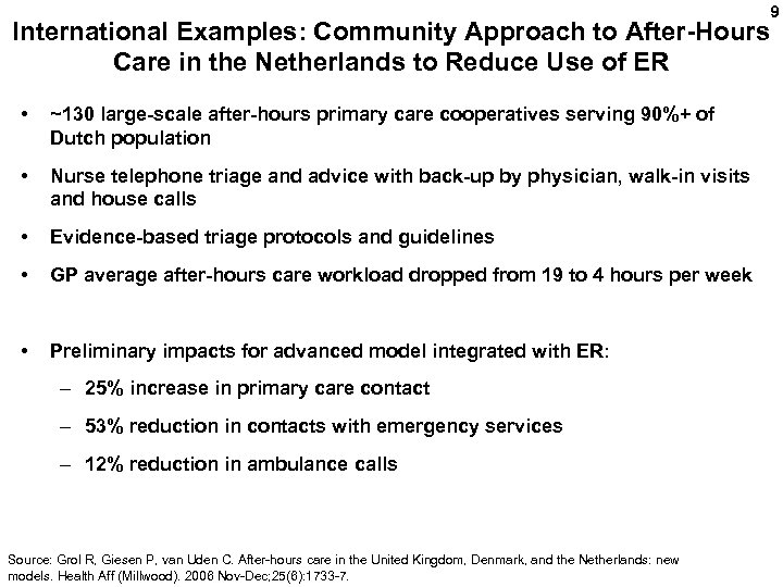 9 International Examples: Community Approach to After-Hours Care in the Netherlands to Reduce Use