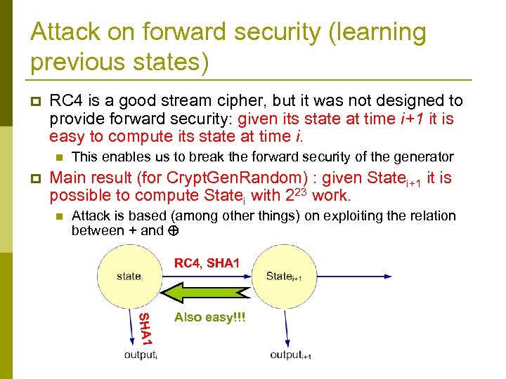 Attack on forward security (learning previous states) p RC 4 is a good stream